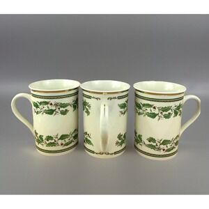 3 Konitz Germany Porcelain Christmas Holly Gold Ivory Mugs Cups 4" T X 3" Diam